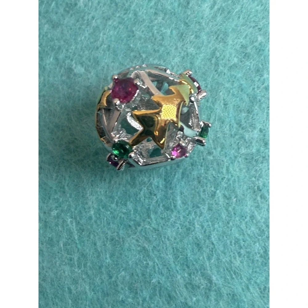 Ningan 925 Sterling Silver Made Green Red Gold Christmas‎ Holiday Tree Charm New